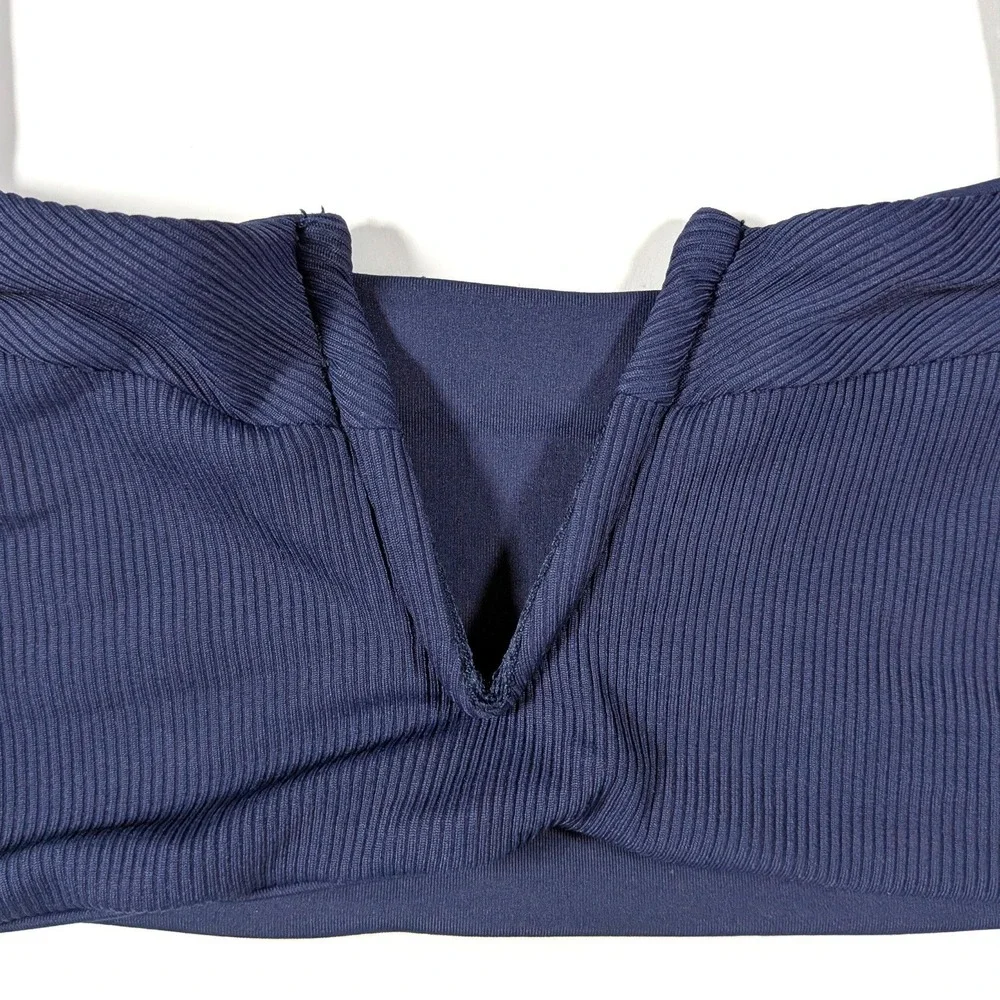 L Space Lee Lee Bikini Top Ribbed Navy Blue Swimwear Resortwear Beach Sz L